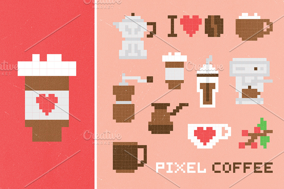 Pixel coffee set in Objects - product preview 8