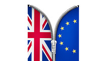 Zipper dividing UK and EU. Vector.