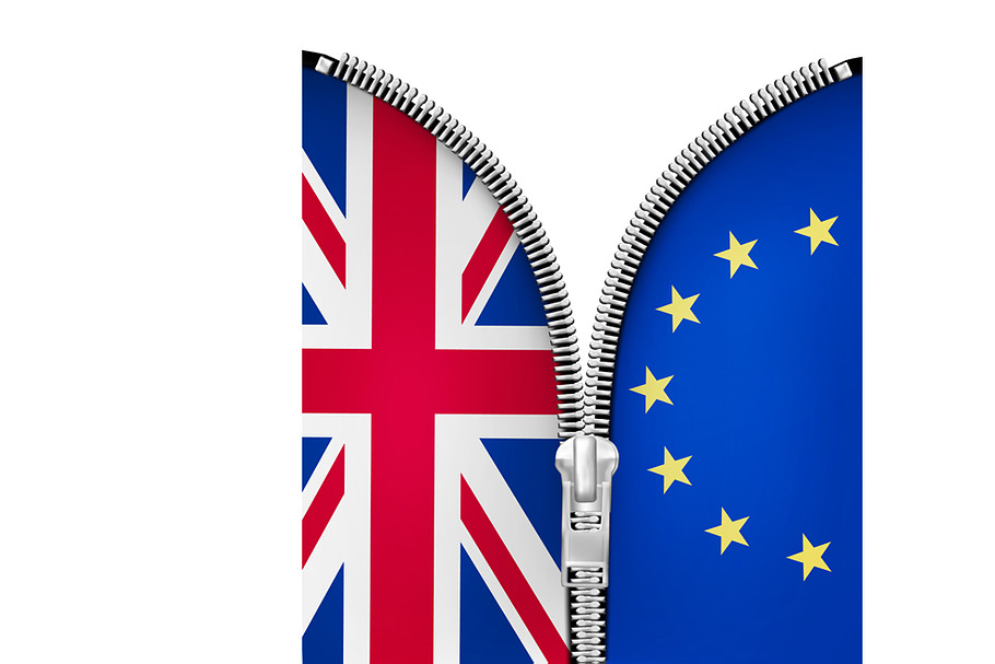 Zipper dividing UK and EU. Vector.