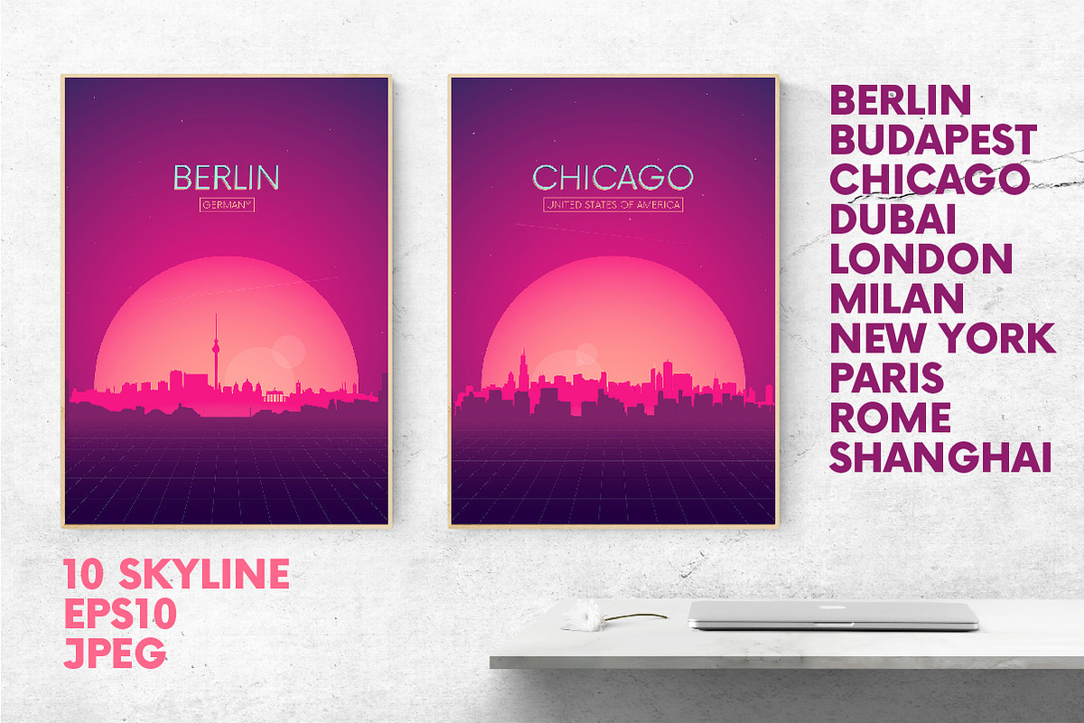Poster | Futuristic retro skyline in Illustrations - product preview 8
