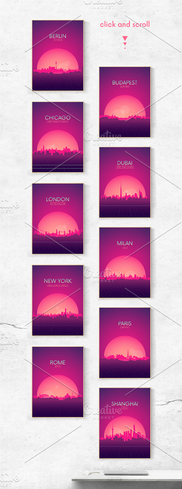 Poster | Futuristic retro skyline in Illustrations - product preview 1
