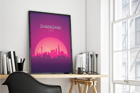 Poster | Futuristic retro skyline in Illustrations - product preview 3