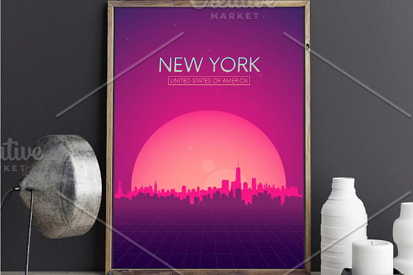 Poster | Futuristic retro skyline in Illustrations - product preview 4