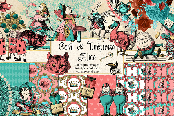 Coral & Turquoise Alice Graphics