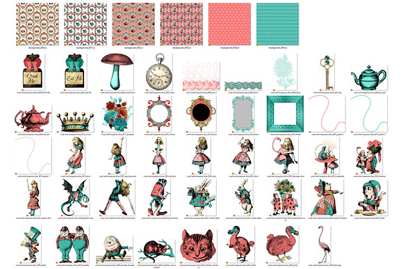 Coral & Turquoise Alice Graphics in Illustrations - product preview 3