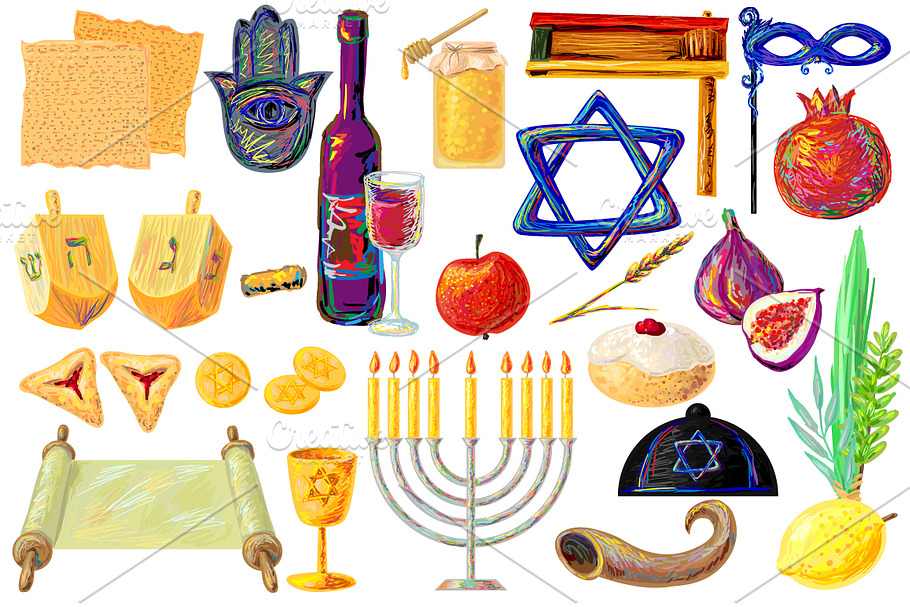 Jewish holidays symbols Clip Art Set in Illustrations - product preview 8