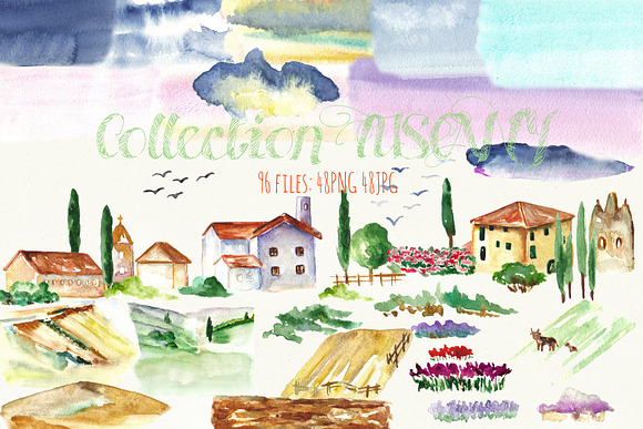 Tuscany Italy Watercolor maps & food in Illustrations - product preview 2