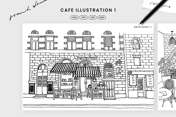Hand drawn cafe illustrations