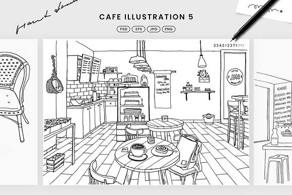 Hand drawn cafe illustrations in Illustrations - product preview 5