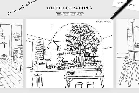 Hand drawn cafe illustrations in Illustrations - product preview 6