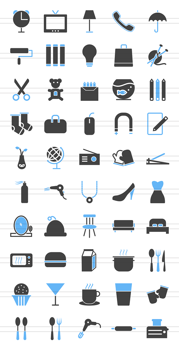 50 Household Objects Blue & Black in Graphics - product preview 1
