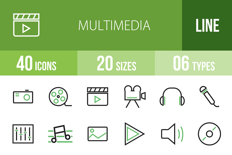 40 Multimedia Green & Black Icons