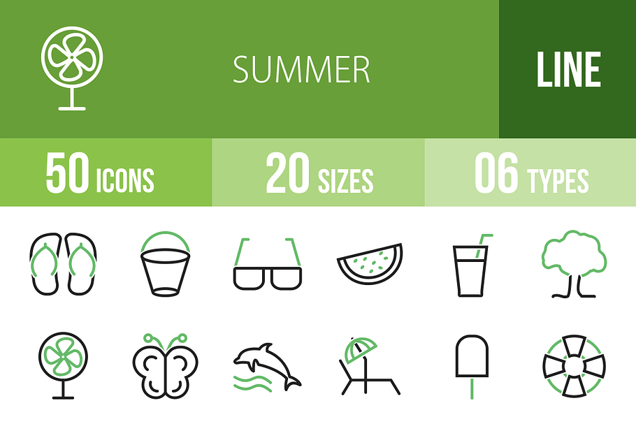 50 Summer Green & Black Icons in Graphics - product preview 8