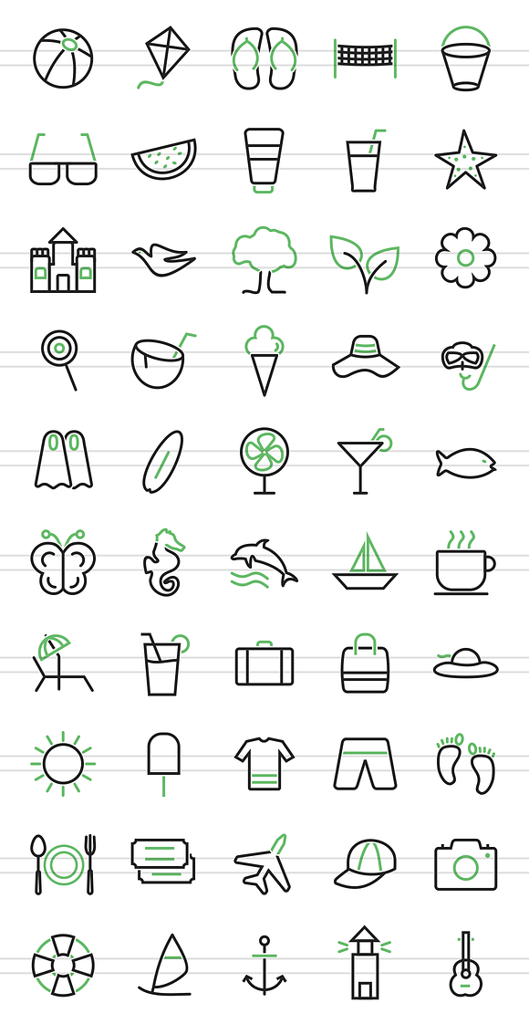 50 Summer Green & Black Icons in Graphics - product preview 1