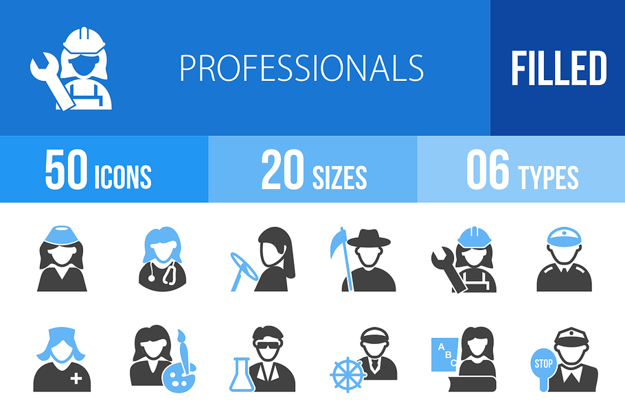 50 Professionals Blue & Black Icons