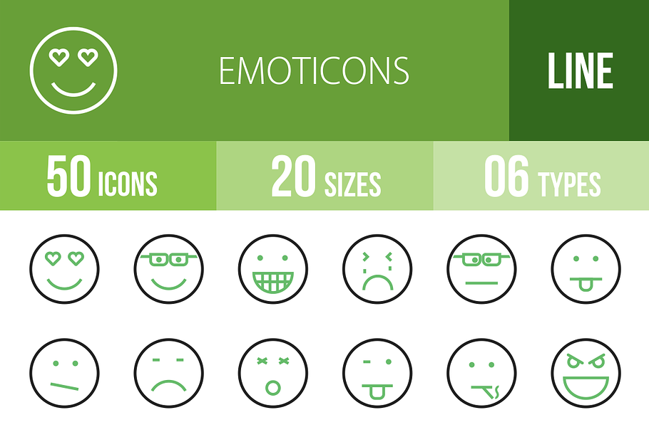 50 Emoticons Green & Black Icons