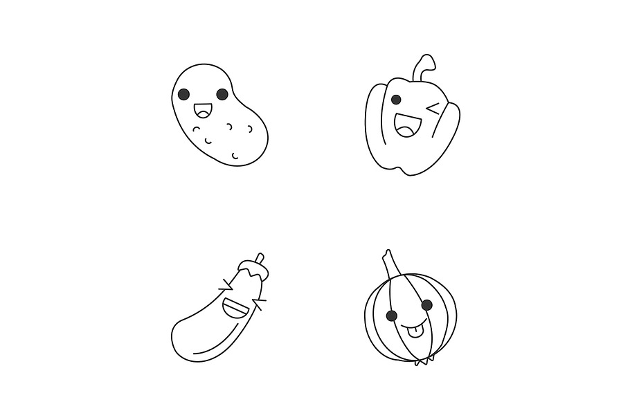 Vegetables cute kawaii characters in Icons - product preview 8