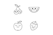 Fruits cute kawaii linear characters