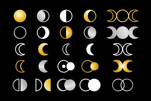 Moon Cycle Icons Clip Art Set in Icons - product preview 1