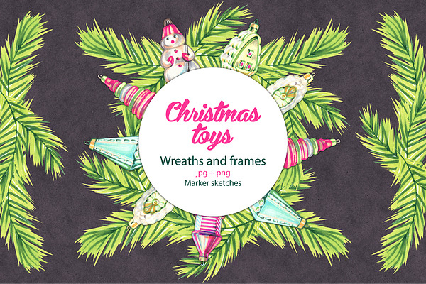 Christmas toys wreaths and frames