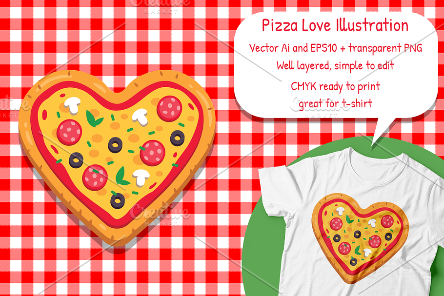 Pizza Love Heart Shape Illustration in Illustrations - product preview 8
