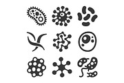 Bacteria and Virus Icons Set on