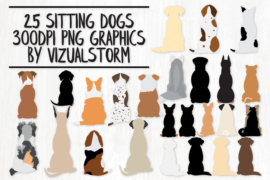 Sitting Dog Breeds - From Behind in Illustrations - product preview 8