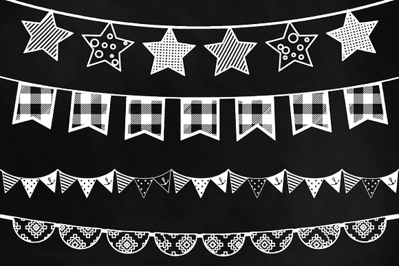 Chalk Bunting Doodles Clip Art in Illustrations - product preview 1