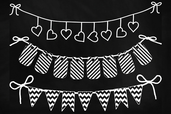 Chalk Bunting Doodles Clip Art in Illustrations - product preview 5