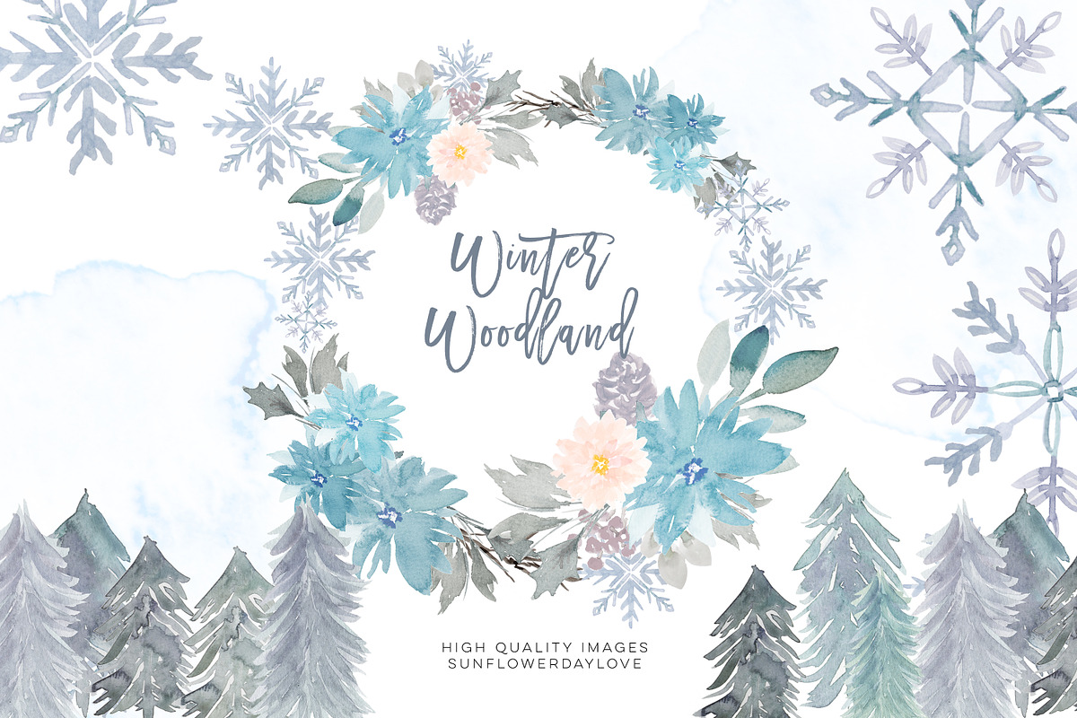 Woodland Winter Clipart Frame in Illustrations - product preview 8