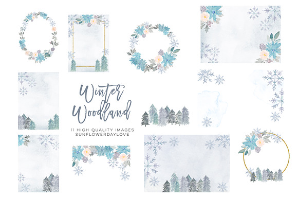 Woodland Winter Clipart Frame in Illustrations - product preview 1