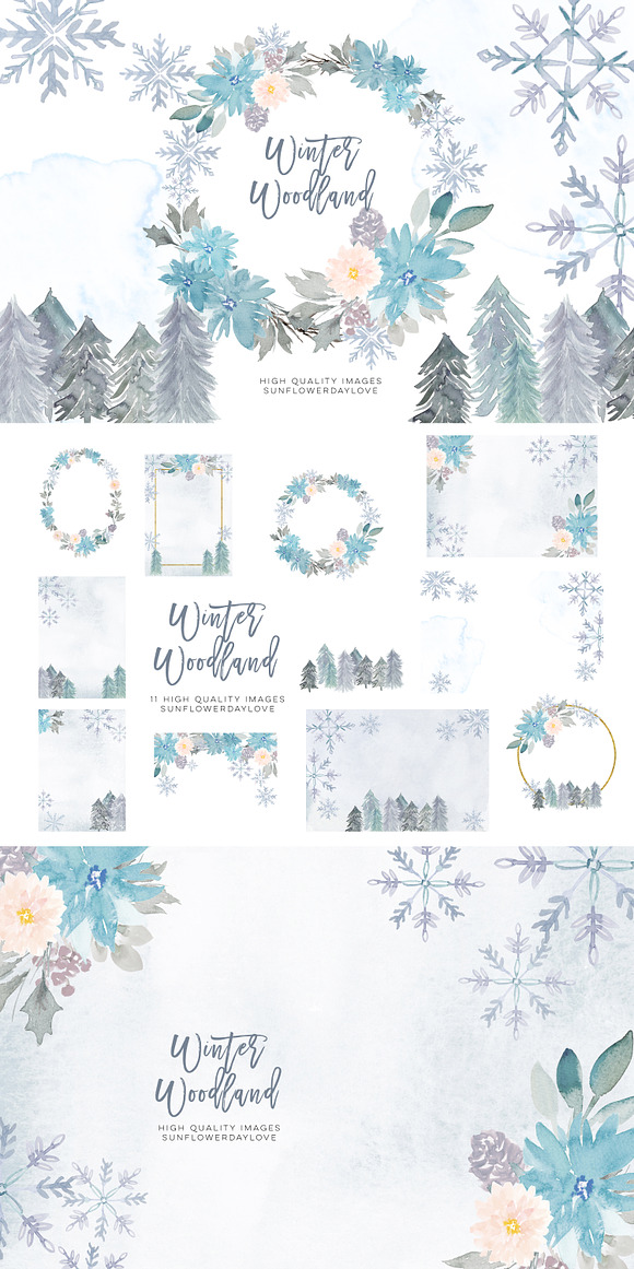 Woodland Winter Clipart Frame in Illustrations - product preview 4