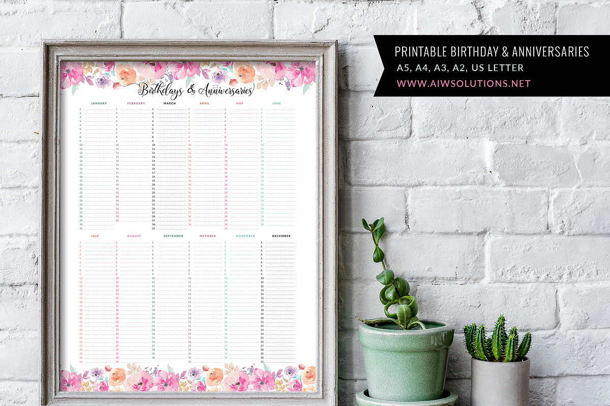 Printable Birthdays & Anniversaries in Stationery Templates - product preview 8