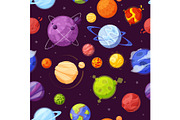 Planets in outer space cartoon flat