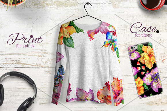 Hibiscus PNG watercolor flower set in Illustrations - product preview 2