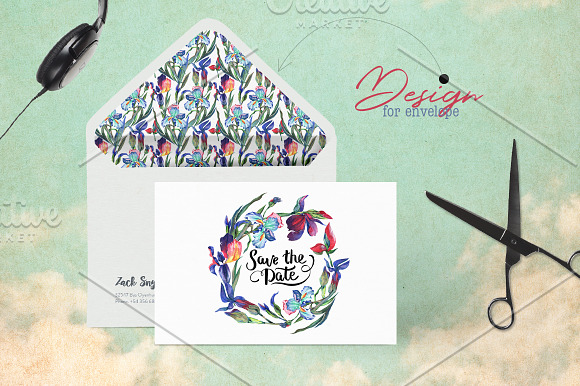 Irises PNG watercolor flower set in Illustrations - product preview 5
