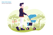 Walk With Baby - Vector Illustration