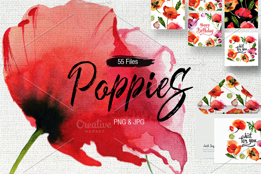 Poppy flowers PNG watercolor set in Illustrations - product preview 8