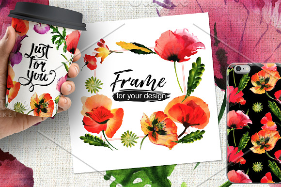 Poppy flowers PNG watercolor set in Illustrations - product preview 1