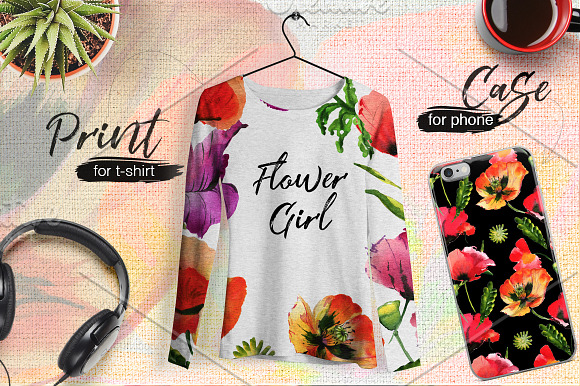Poppy flowers PNG watercolor set in Illustrations - product preview 2
