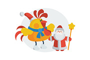 Rooster with Santa Claus Cartoon