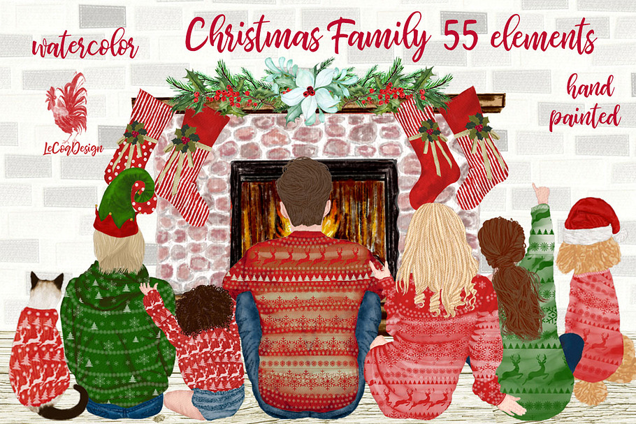 Christmas family clipart Fireplace in Illustrations - product preview 8
