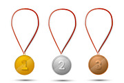 Set of gold, silver and bronze medal