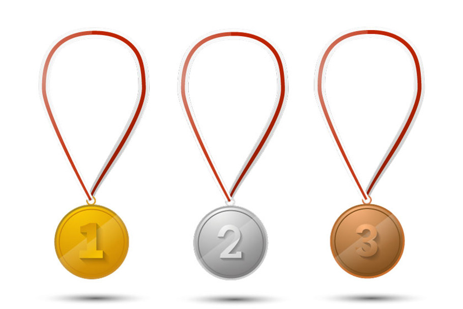 Set of gold, silver and bronze medal in Objects - product preview 8