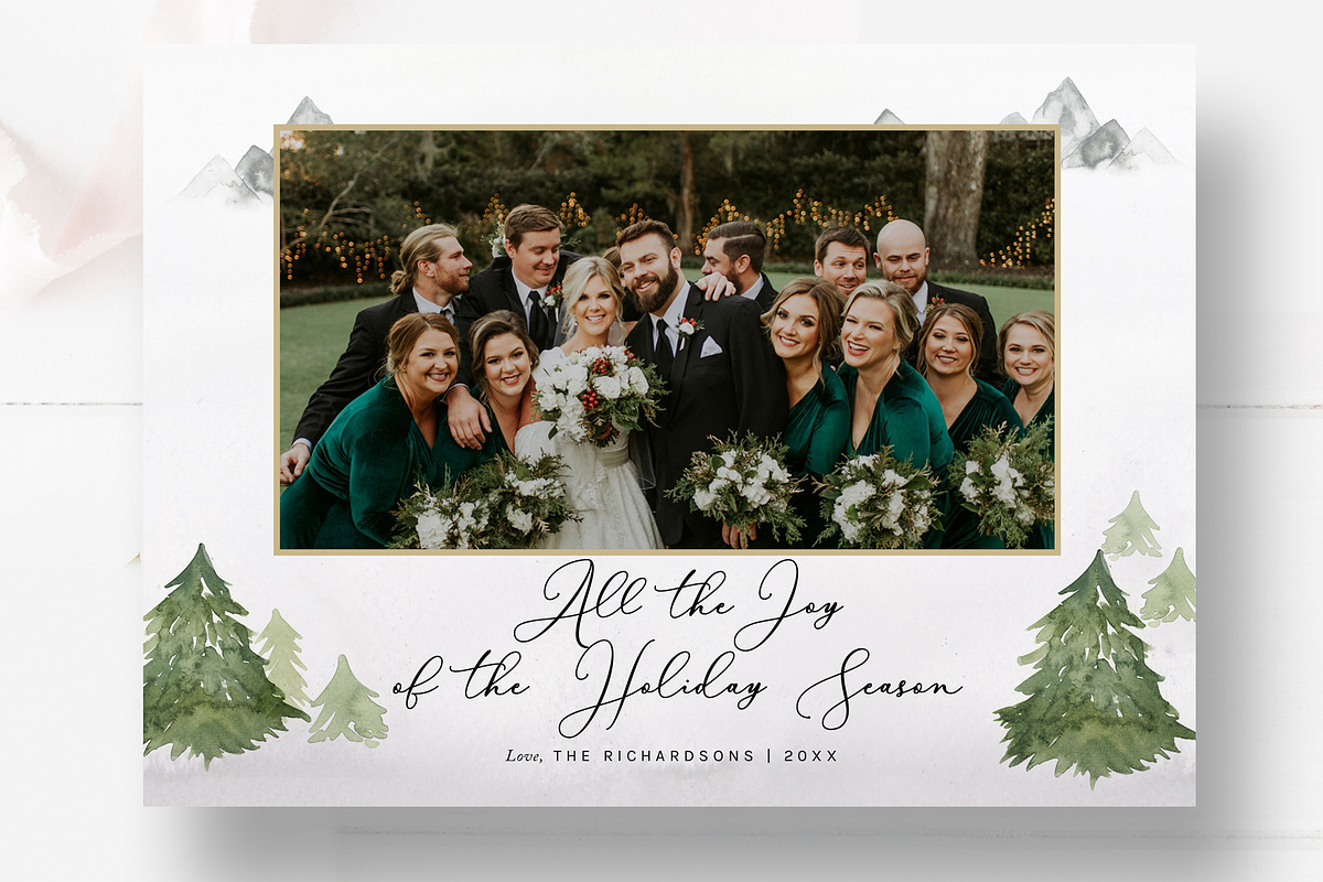 Pine Tree Christmas Photo Card PSD in Card Templates - product preview 8