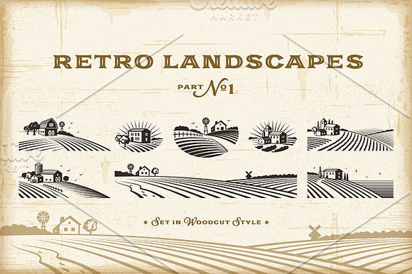 Retro Landscapes Set 1 in Illustrations - product preview 1