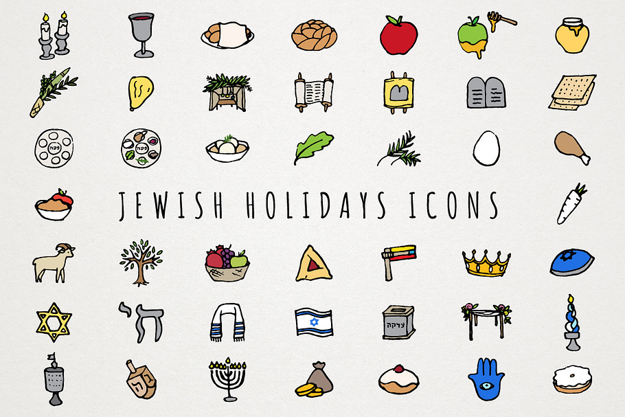 Jewish Holidays Icons Clipart Set