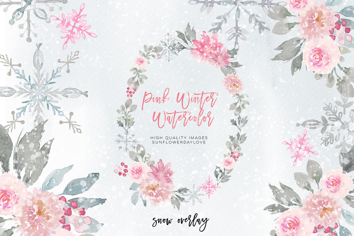 Snowflakes Pink & Silver clipart in Illustrations - product preview 8