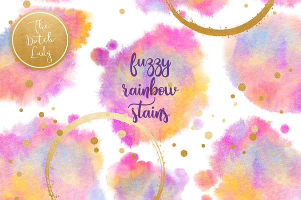 Rainbow Fuzzy Ink Stain Clipart Set