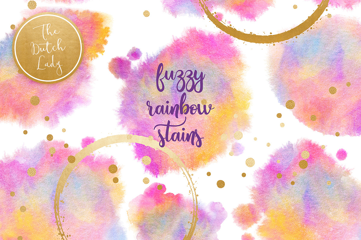 Rainbow Fuzzy Ink Stain Clipart Set in Illustrations - product preview 8